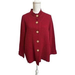 NWT Focus Casual Lifestyle Womens S Red Waffle Knit Jacket Top Lagenlook Cotton
